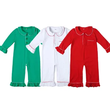 boutique 100%cotton plain red Christmas Pajamas one pieces onesie pajama children's girls sleepwear
