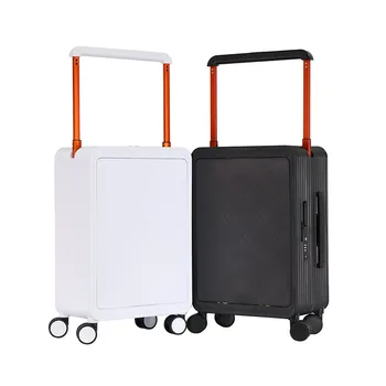 Hot Selling  Front Open Luggage Suitcase with Wide Aluminum Trolley Black and White