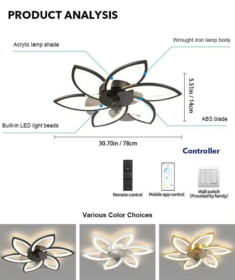 Factory Decorative Lighting Ceiling Fan Lamp Led Light with 3 Blades Smart Remote Control Chandelier Fans for Living Room