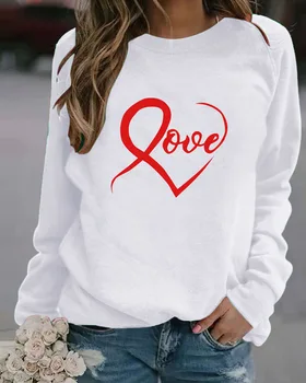 Manufacturers wholesale custom Valentine's Day love printed sweatshirt cheap casual golf knit school uniform women's top