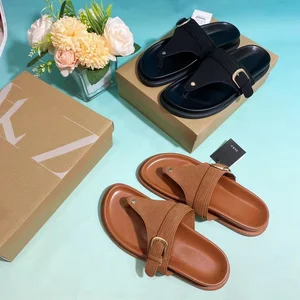 New Summer Leather Flat Clip Foot Metal Decoration Outside Wearing Sandals All-match Casual slippers