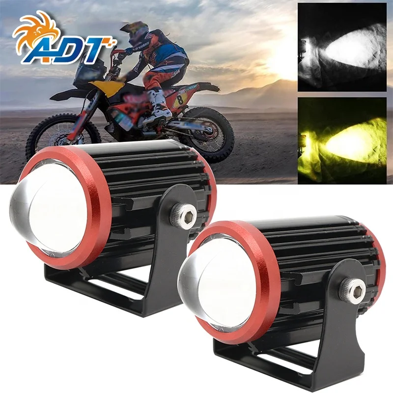 2 Pcs Auto MINI Dual Color Fog Lamp LED Projector Lens LED Fog Light Work Light Car Motorcycle Auxiliary Light High Low Beam
