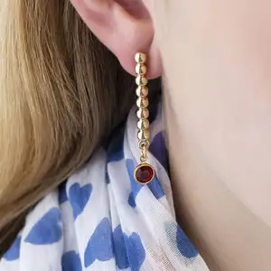 2026 Hot Selling Trendy Style Long Birthstone Earrings Zircon Real 925 Sterling Silver Drop Beaded Earrings Gold Parties Gifts