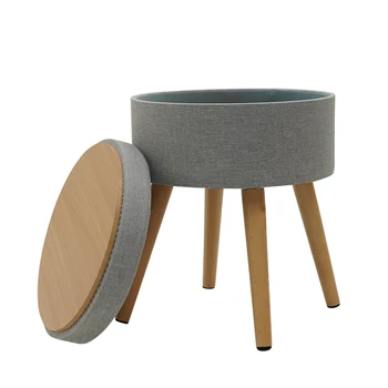 Ottoman Velvet Ottoman Round Stool Wood Legs Storage Ottoman for Living Room Furniture