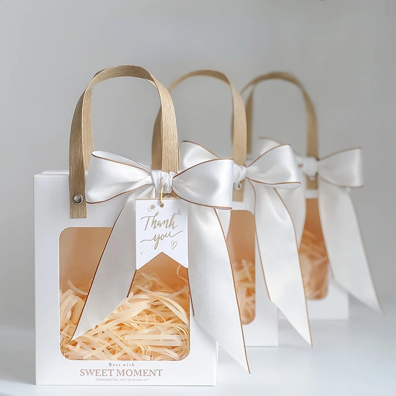 Wholesale Cardboard Unique Pvc Window Gift Paper Bags With Bow Tie