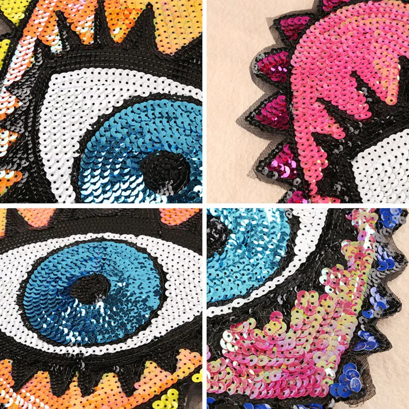 Customized Oversized Heart Sequins Embroidery Patch Clothing Jeans Hat Shoes Baby Clothing Accessories Eyes Garment Patch