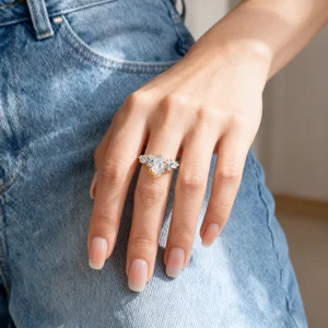 Vintage Style Square Gemstone Ring Women Silver Plated Leaf Design Elegant Party Anniversary Jewelry Unique Statement Accessory