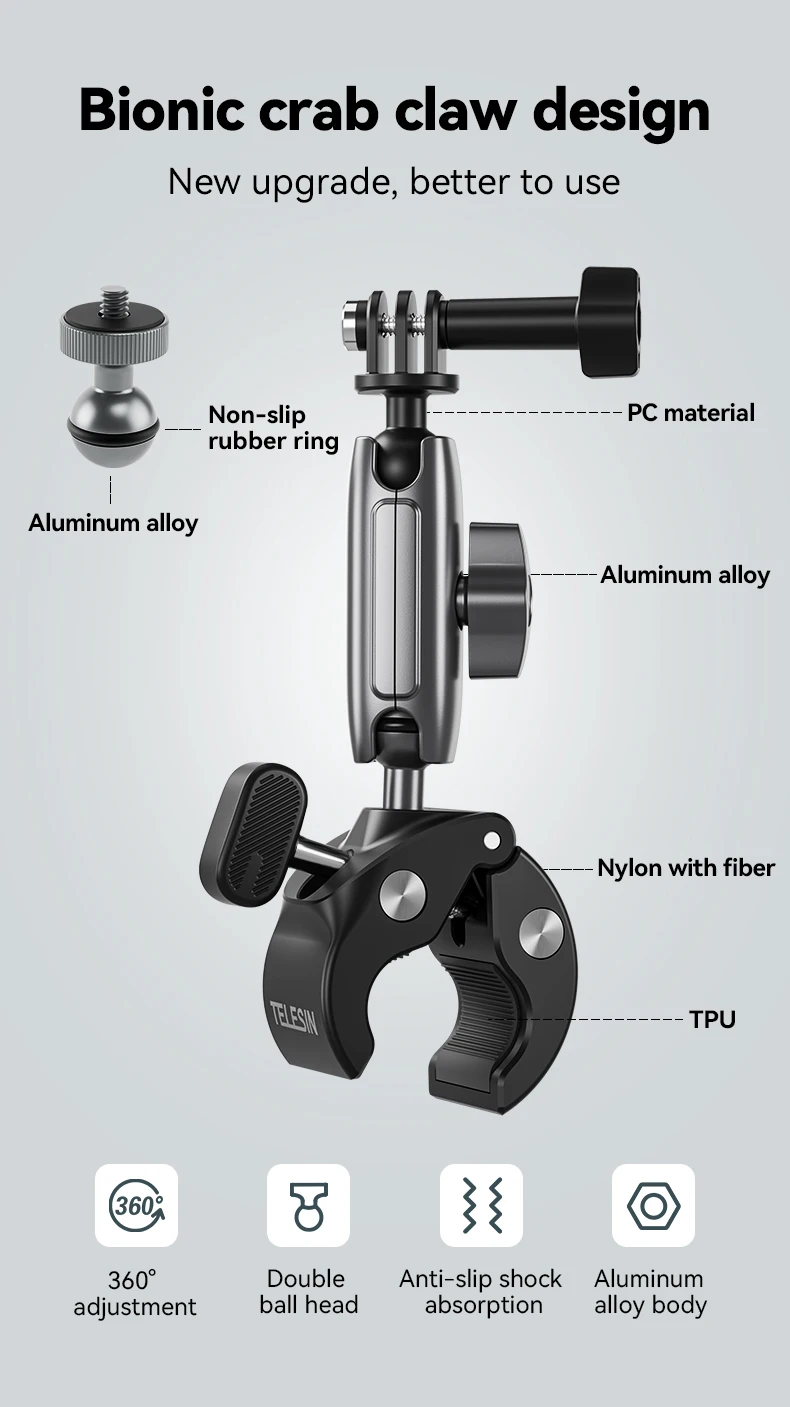 Telesin Clamp Bicycle Clip Mount Motorcycle Handlebar Mount - Main Image