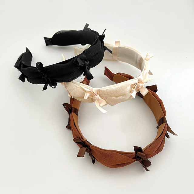 Korean Pure Color Mesh Fabric Ribbon Headband Non-slip Sweet Elegance Bowknot Hair Ribbons Temperament Bow Satin Knot Hair Hoop