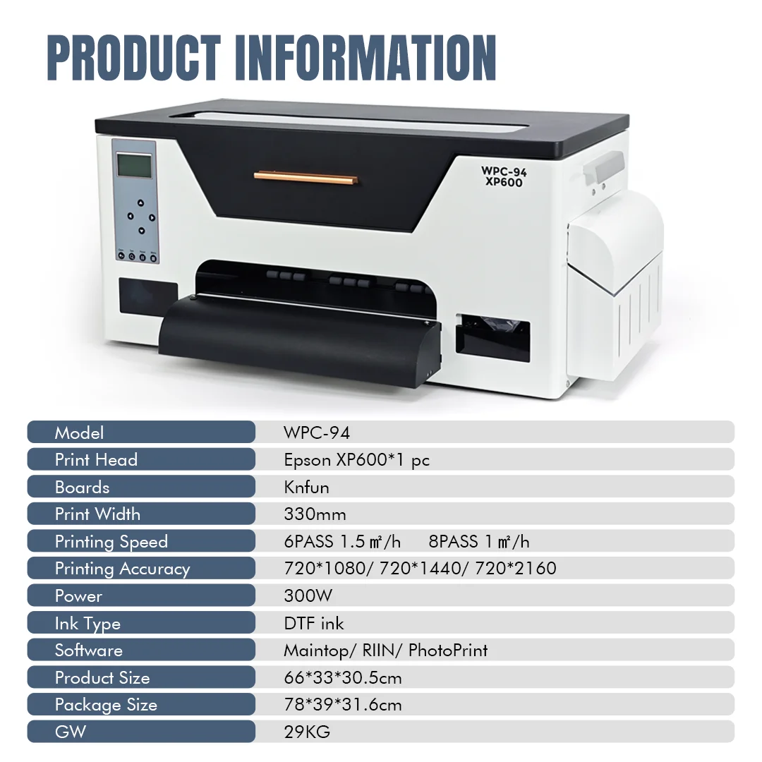White Ink Stir Circulation System DTF Printer Fast Printing 30 cm Roll DTF Film Printer Xp600 12 Inch DTF Printer