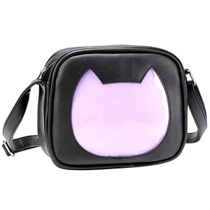 Custom Fashion Casual Cute Cat Shape PU Leather Crossbody Ita Bag with Insert and Clear Window