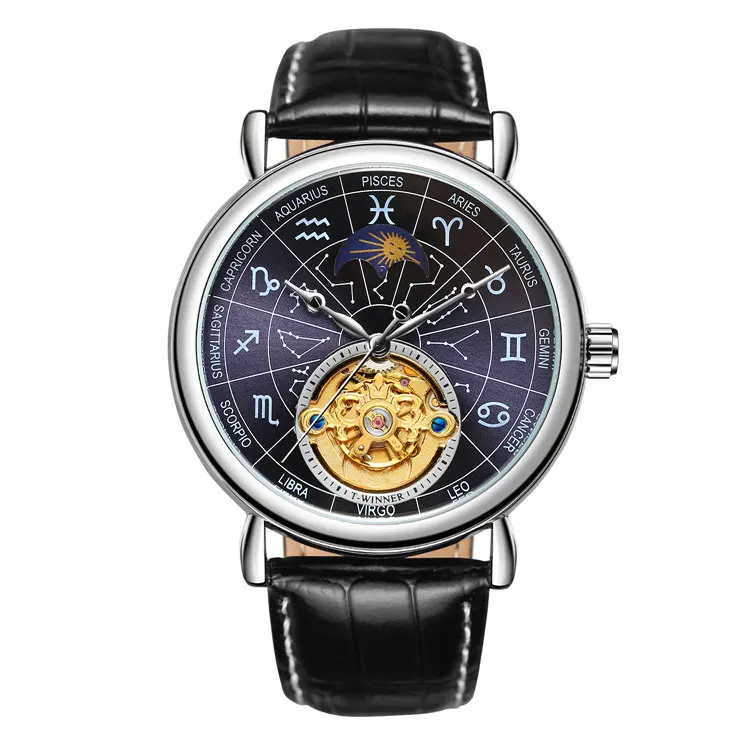 Стильные механические часы-победитель 8271 из Китая, новейшие механические часы из натуральной кожи с водонепроницаемообразным ремешком, автоматические Простые повседневные ручные часы