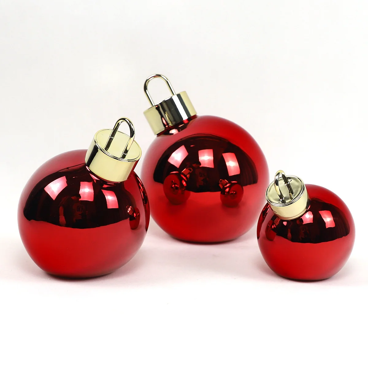 Set of 3 10 13 15cm Glass Ball Light wholesale metallic red Christmas ball with timer