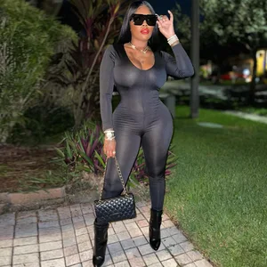 Long Sleeve Sexy Jumpsuit Women Rompers Streetwear Black  Active Wear Skinny Slim Autumn Winter Jumpsuits