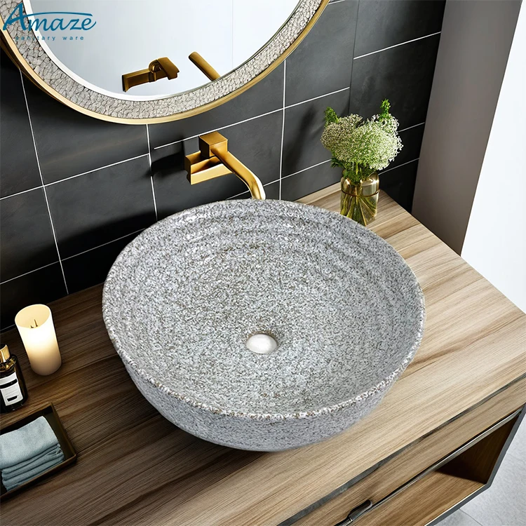 High quality artificial stone bathroom vanity sink countertop washbasin round wash hand basin