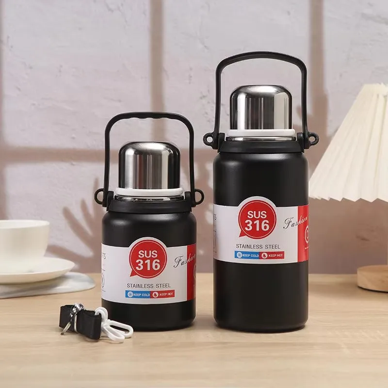 Customized Logo Reusable Gym Sport Metal Bottles Stainless Steel Vacuum Flasks Thermel Water Bottle Cup with Handle