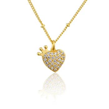 New Design Gold Inlaid Zircon Crown Heart Pendant Sweet and Lovely Necklace Exquisite Fashion Jewelry Gift For Girl