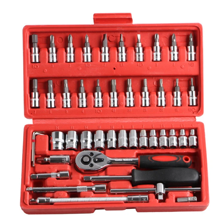 Srunv 46pcs Manual Machine Auto Repair Combination Tool Sets Hand Impact Spanner 1/4" Small Socket Wrench&screwdriver Bits Kits