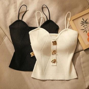 High Quality Women Tank Top Spaghetti Strap Tank Top Knitted Camisole Vest Sleeveless Backless Top for Outer Wear