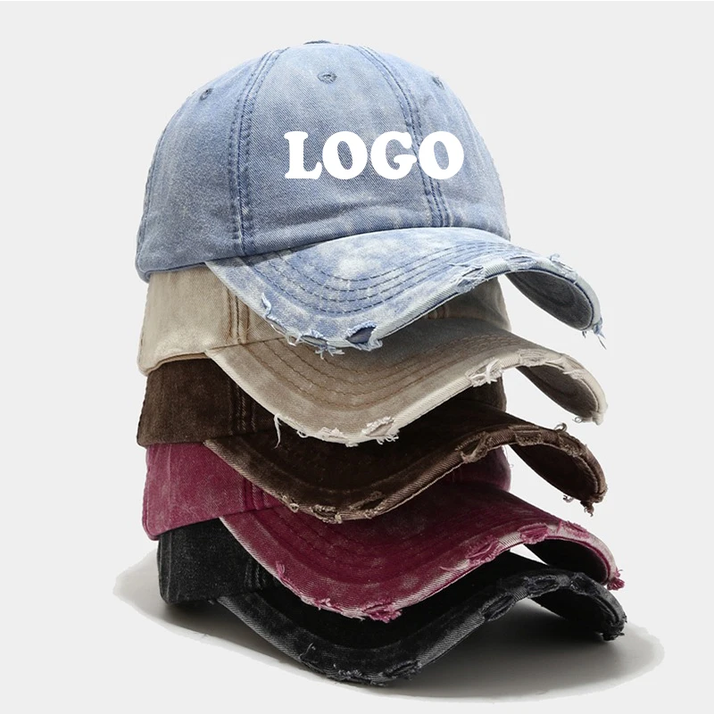 Distressed Denim Cotton Baseball Cap – Vintage Solid Blank Plain Hat