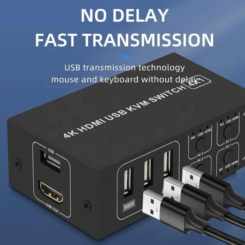 4K HDMI KVM Switch 4 in 1 Out 4K 60Hz HDMI USB KVM Switcher 4x1 for 4 PC Share Monitor Mouse Keyboard with Desktop Controller