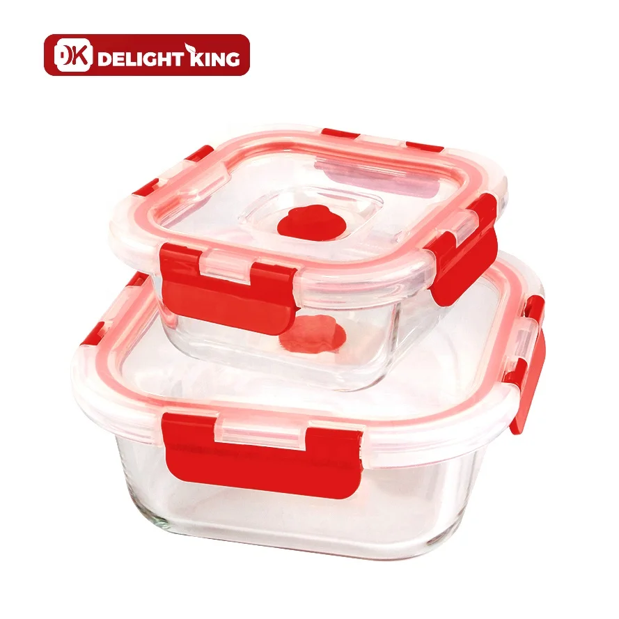 Glass Food Container with Customized Logo Glass Kitchen Vacuum Storage Glass Lunch Box with Vacuum Lid