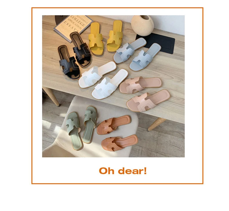Wholesale fashion women leather slippers ladies flat slide sandals