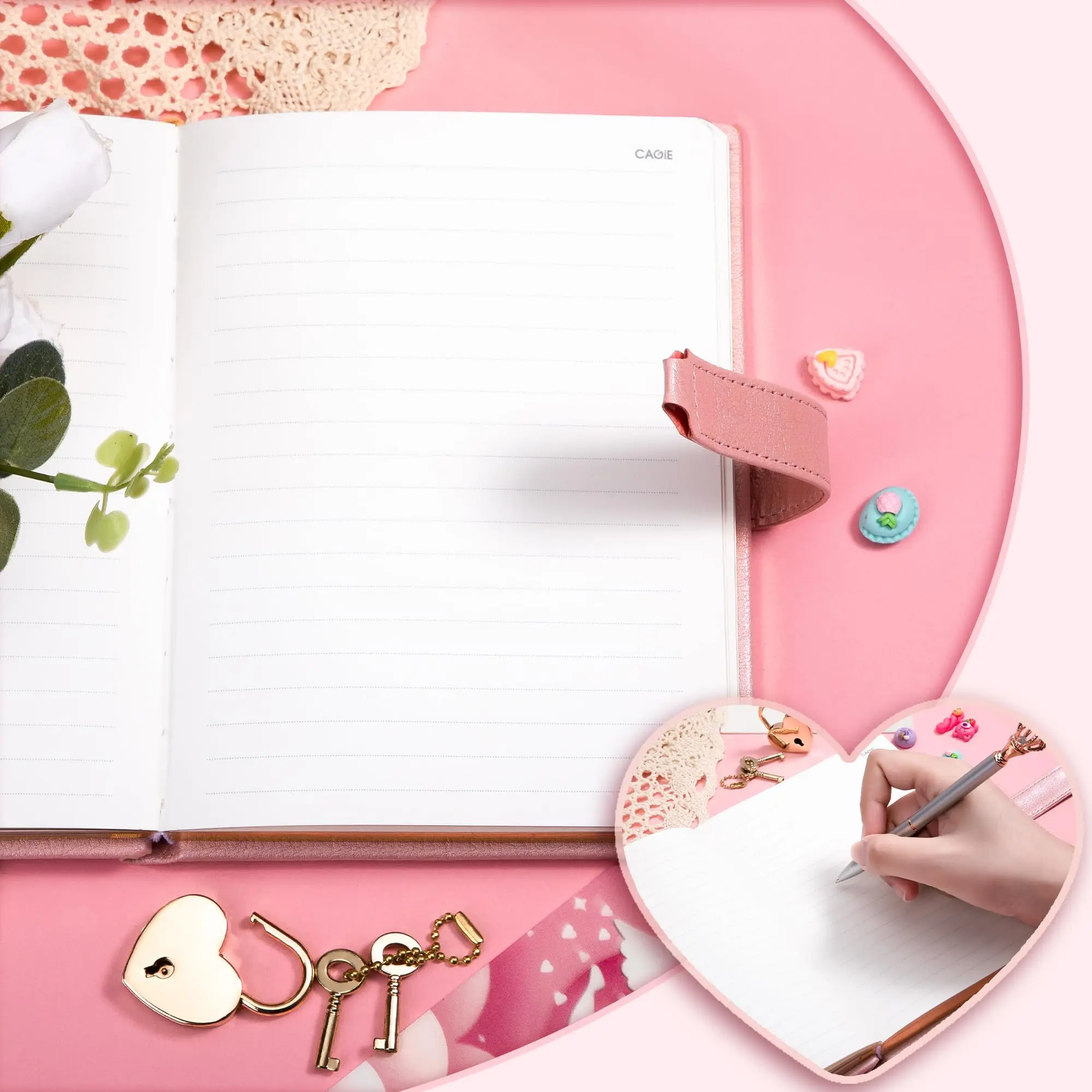 B6 Custom Mini Leather Pocket Refillable Notebook 100GSM Ruled Paper Binder Diary with Lock and Key Journal Kit with Lock