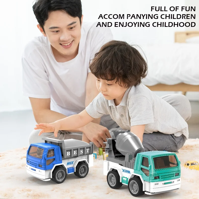 Samtoy 12pcs Mini Plastic Model Inertial Construction Truck Friction Toy Vehicle Container Toys Cars and Trucks for Kids