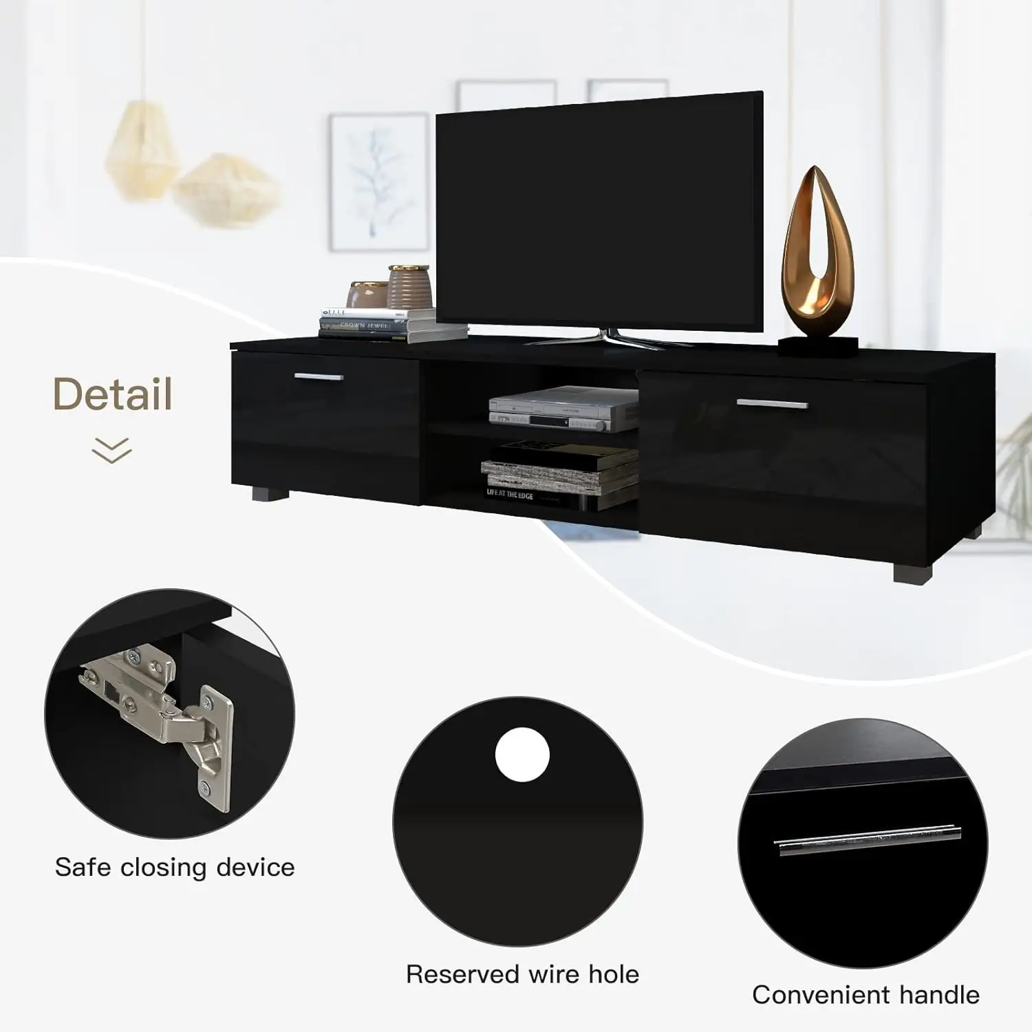 Modern Tv Stand With 2 Storage Entertainment Center For 55 60