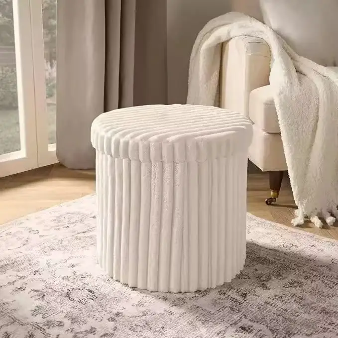 Factory Wholesale Modern Multifunctional Foldable Velvet Storage Stool for Living Room Home Office Durable and Space Saving