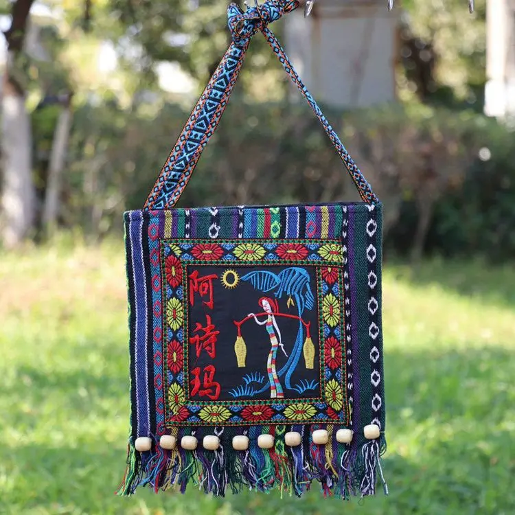 Vintage Embroidered Tassel Sling Crossbody Boho Hippie Shoulder Bag