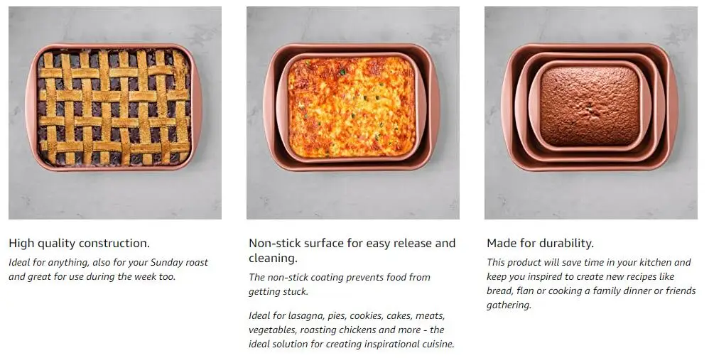 Rectangle Aluminum Nonstick 3pcs Roaster Pan Set Square Baking Pan for Oven square Bakeware