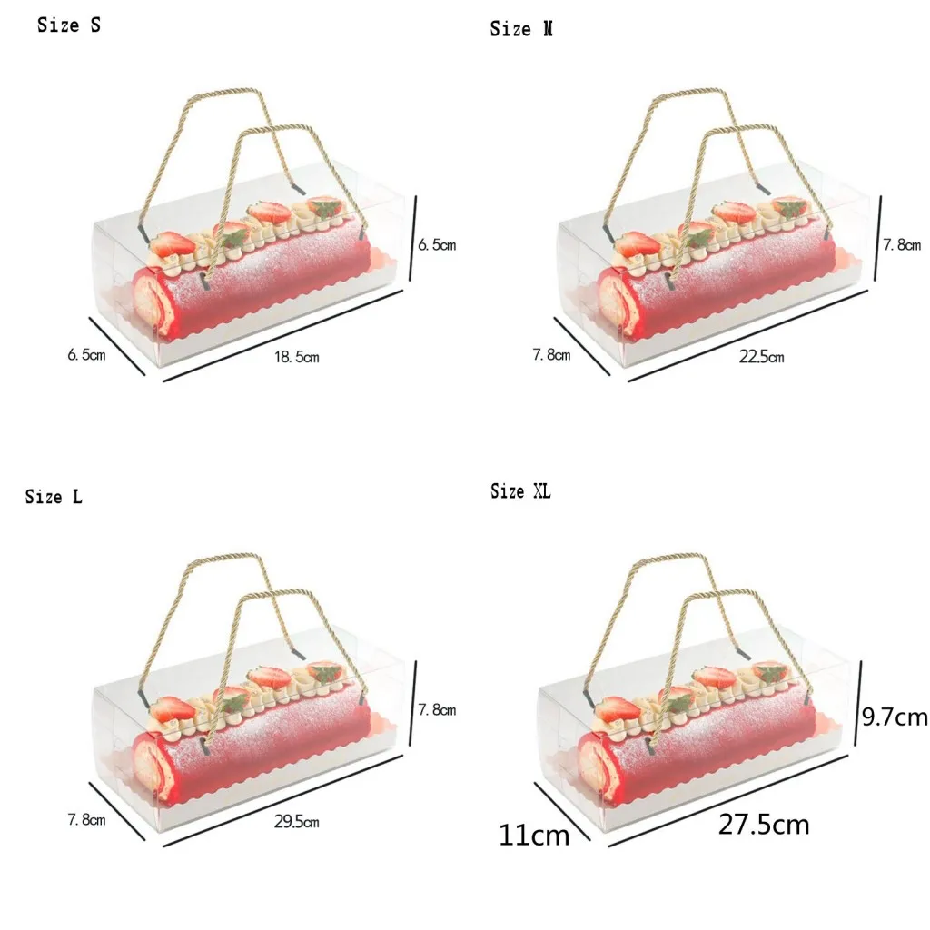 Clear Packing Long Large Swiss Roll Cake Box Custom Printed PET Bakery Packing Dessert Packaging Clear Pastry Box for Cookies