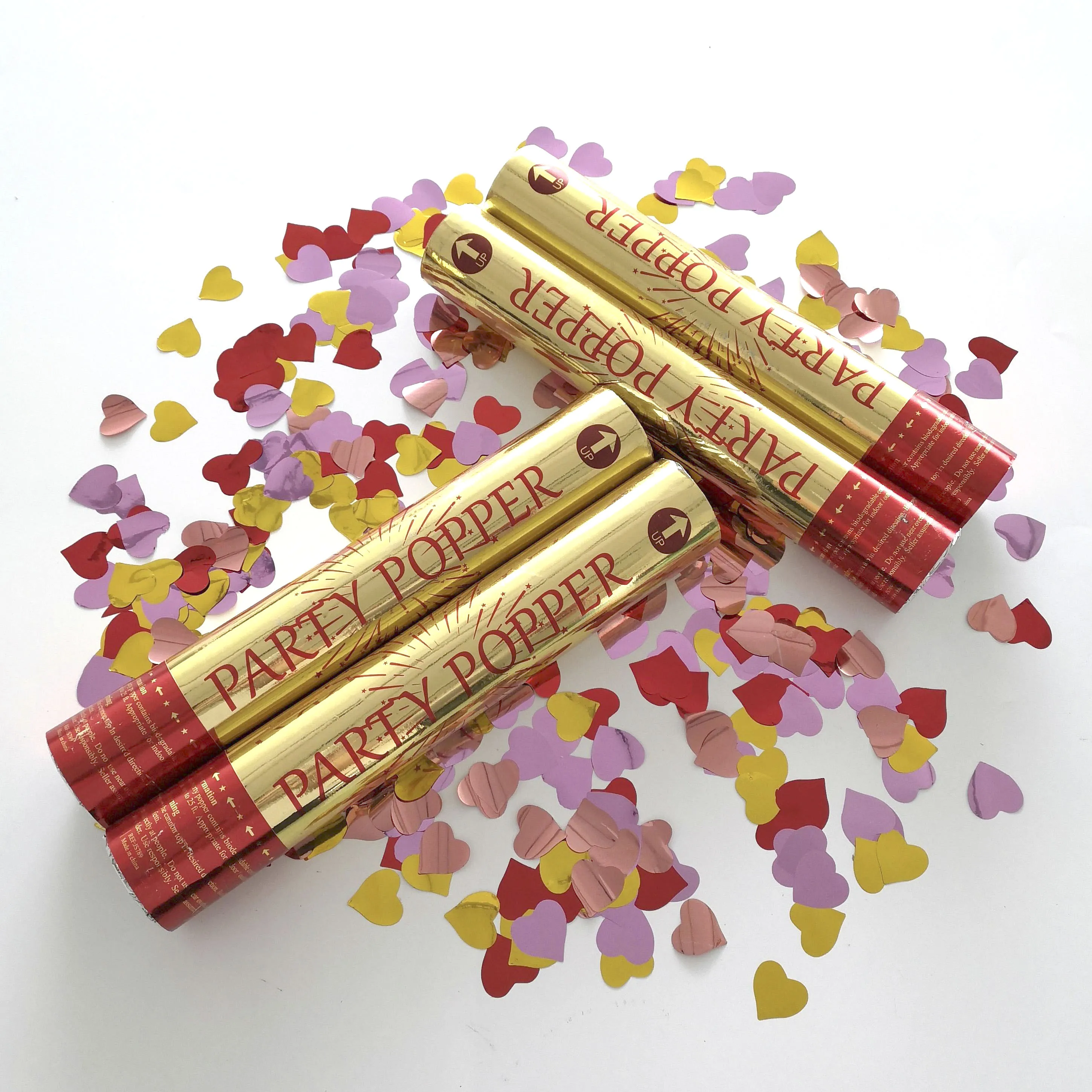 Custom High Quality Confetti Cannons Compressed Air Metallic Heart Star