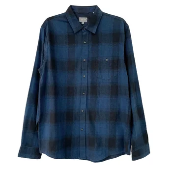 Men's Clothing Blue-black Plaid Flannel Shirts Casual High End Retro Brushed Long-sleeved Shirt for Men