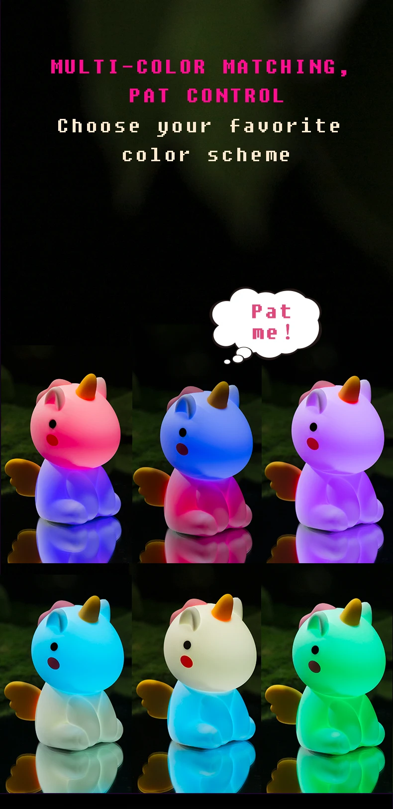 Baby Night Light Cartoon RGB Rechargeable Unicorn Lamp LED Silicone ...