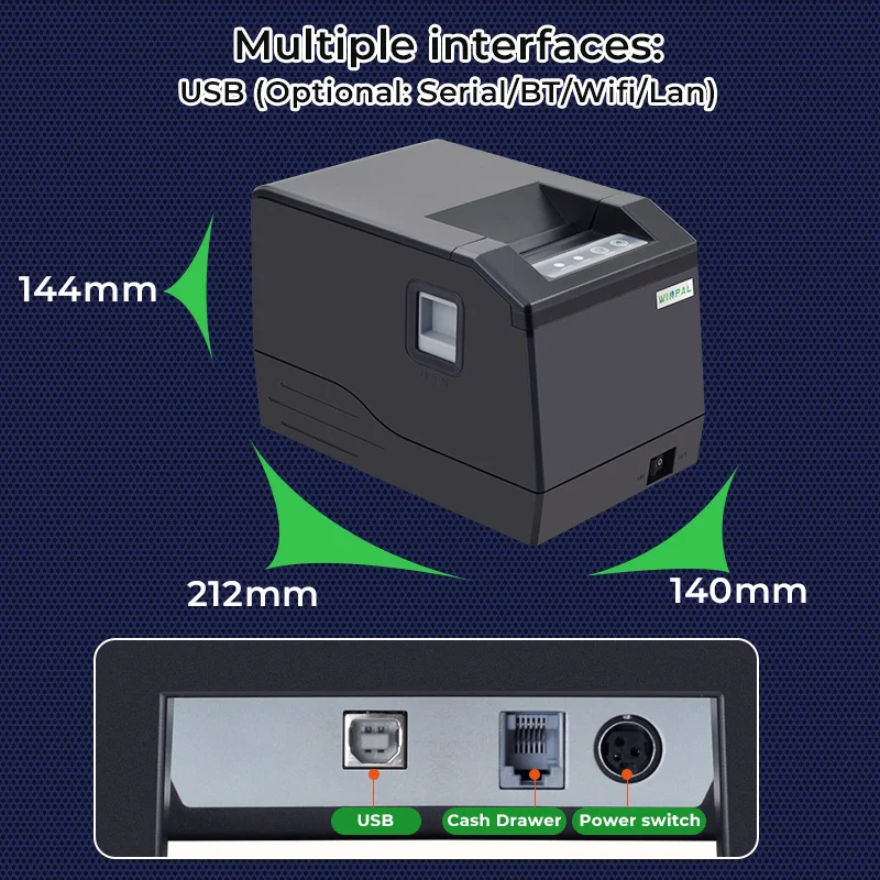 Winpal WP80B Direct Thermal Label Printer Sticker Machine ESC POS Android IOS Thermal Printer for Shipping Label
