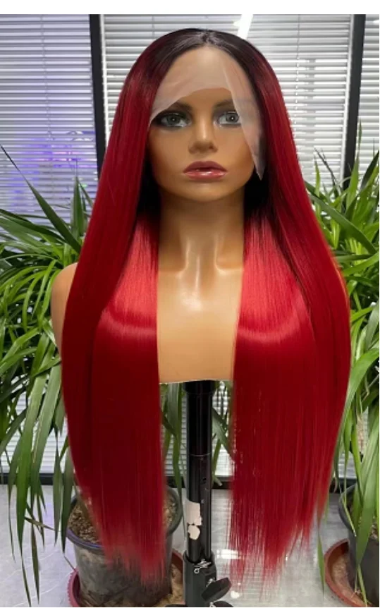 Synthetic Wig Fashion Long Black Straight Hair Wig Highlighting Blonde Hair Synthetic Wig for Girls