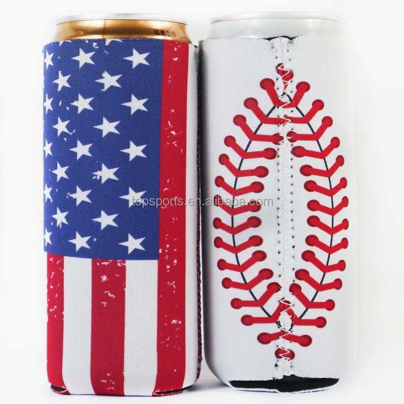 330ml Flag Printing Neoprene Slim Can Cooler Sleeve for Pepsi Red Bull Budweiser