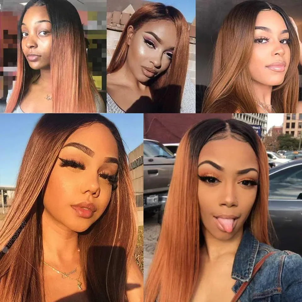 Perucas de cabelo humano liso T1B/30 coloridas 13X1 6x1 T Parte Lace Wig Peruca de renda frontal brasileira para mulheres Cabelo Remy_voghion.com