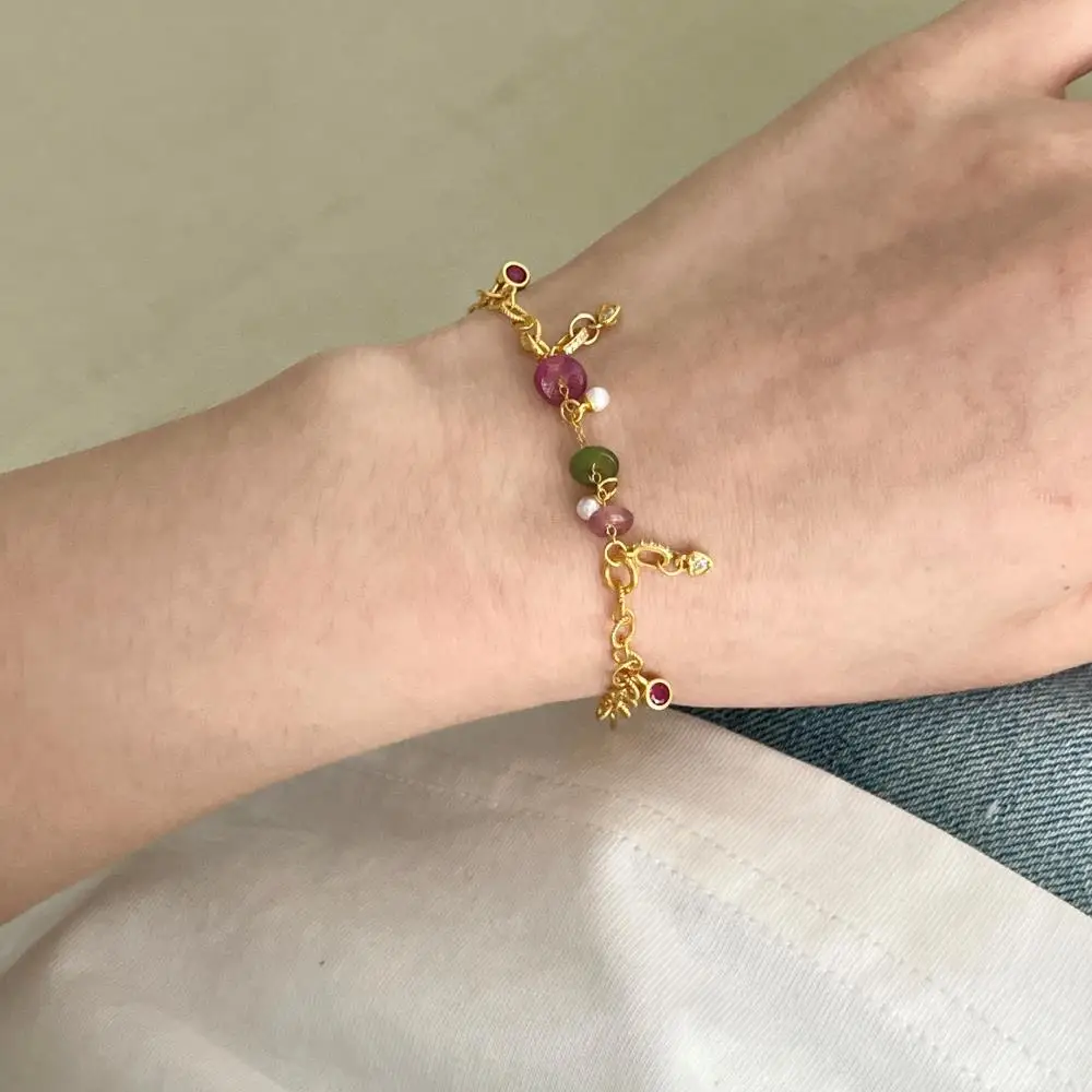 KAKODIY Luxury Gold Plated Adjustable Custom 925 Sterling Silver Women's Natural Tourmaline Bracelet detail 1