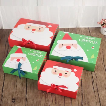 1pcs Christmas Gift Box Sweets Packaging Cookie Paper Boxes With Bow Santa Claus Decoration Wrapping Candy Box For Kids Party