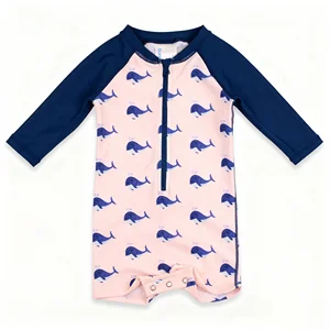 UV Protected Children's Swimsuit for Girls Boys Chest Zip One Piece Long Sleeves High Quality Baby Swimwear Soft Breathable