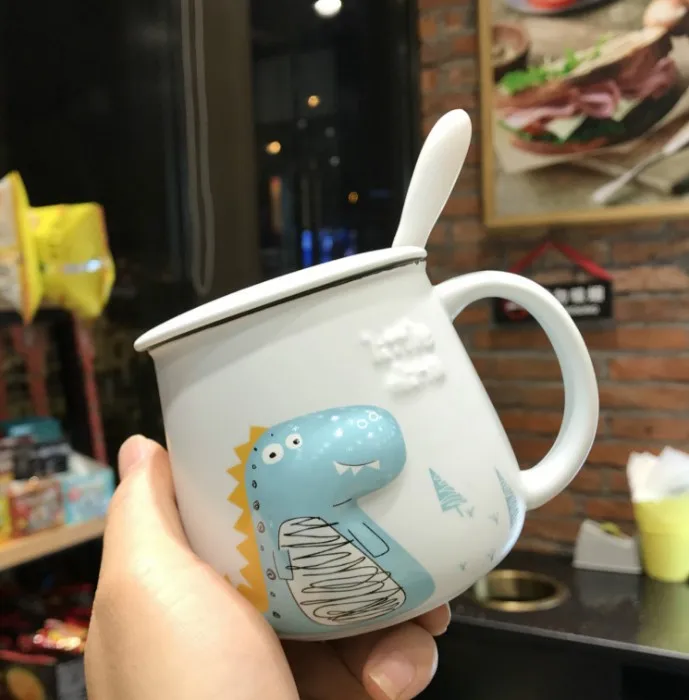 Uchome Coreano Lindo Dinosaurio De Dibujos Animados De Cocodrilo Taza  Estudiante Niños Con Tapa Cerámica Cuchara Desayuno Taza De Leche - Buy Taza  De Leche De Cerámica Con Tapa Y Cuchara,Taza De