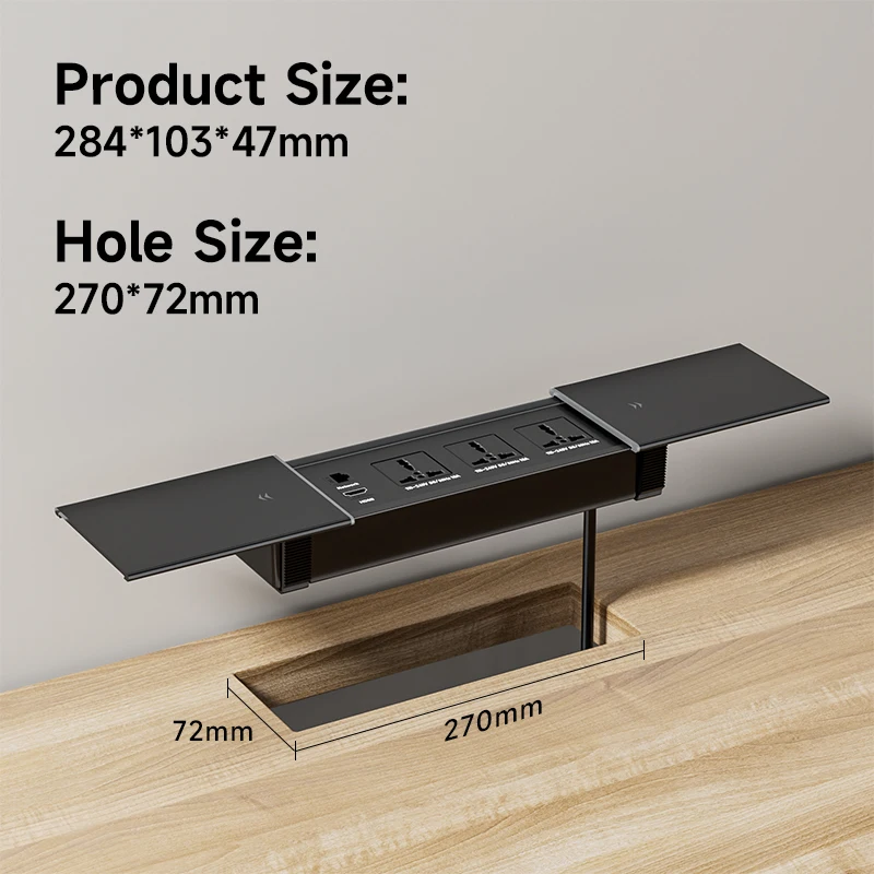 220V 10A Conference Recessed Power Socket with USB-C Table Power Strip with CAT-6 Power Socket Extension