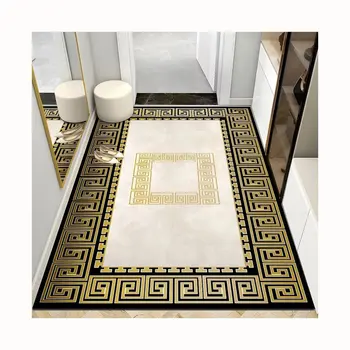 Black and gold border high-end luxury faux cashmere  high-quality and durable home decoration entrance door mat