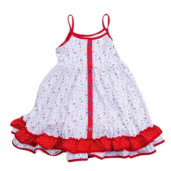 New Design Baby Girls Boutique Ruffles Sleeveless Dots Dress Summer Print Patterns White Button Down Dress