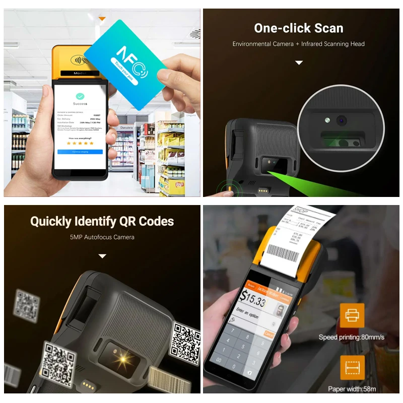 Noryox источник поставка Nb55l Android 12 Pos-терминал 5 дюймов 3 ГБ + 16 4 г Wi-Fi кассовый аппарат