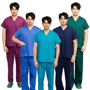 Wholesale Custom Women and Man Short Sleeve V-Neck Medical Scrubs Sets Hospital Uniforms Workwear Doctor Nurse Scrubs Sets